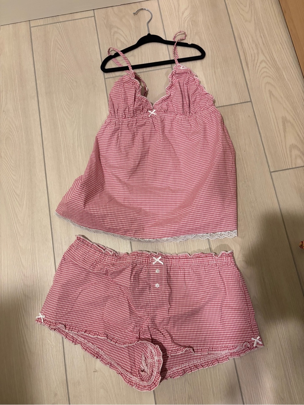 Brandy Melville Red Gingham Lace-Trim Pajama Set - Picture 3 of 6